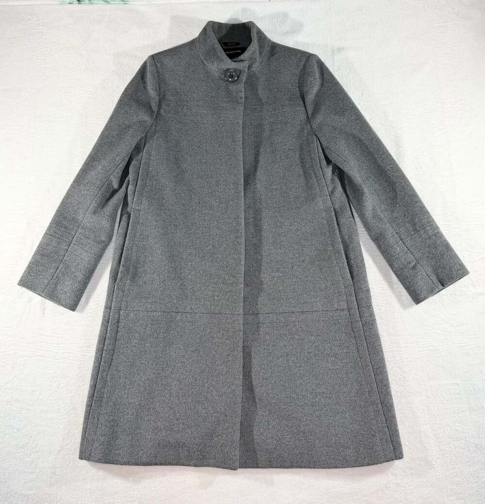 Jones New York Wool Blend Coat Size 6 Gray Stand Collar Winter Overcoat